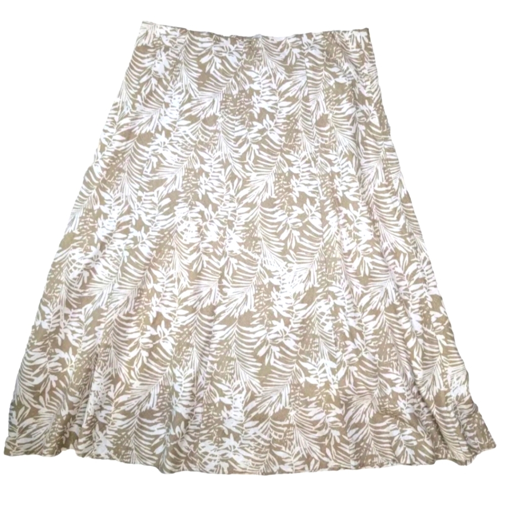 Floral Beige and White Women's Linen Blend Midi Skirt